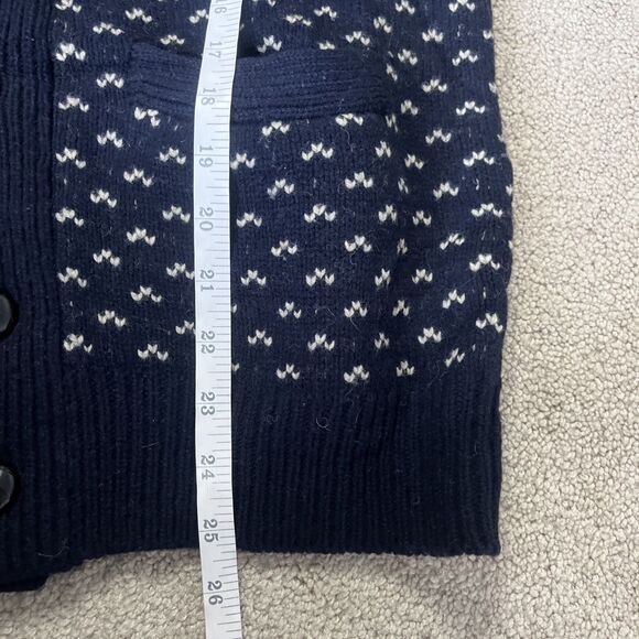 J Crew Cardigan Sweater Mens Small Navy Birds Eye Lambswool V-neck Button Preppy - Picture 5 of 6
